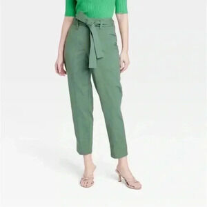 A New Day Womens High-Rise Tapered Ankle Tie-Front Pants Olive Green Size 6